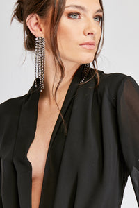 Body de mujer con escote profundo. Bodysuit. fashion, trendy, cómodo, cool, elegante y vestidor, tela chifón, seda chifón, color Negro, hecho en Colombia Compra online